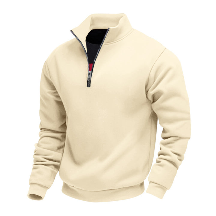 Herren nan angerauter Sweat-Halbzip mit kontrastiertem Innenkragen und elastischem Saum Drune