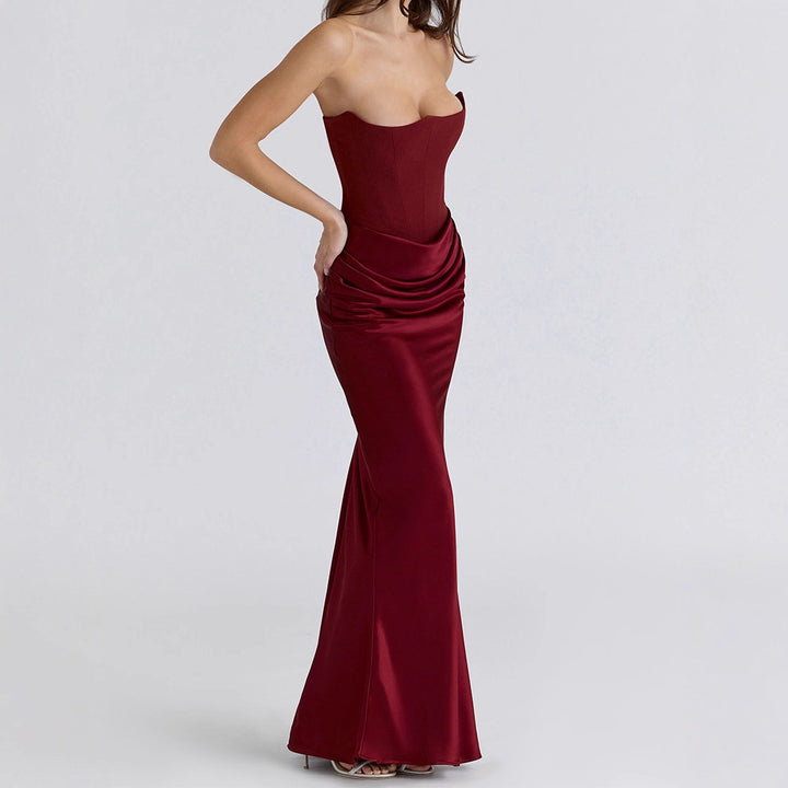 Damen Elegantes Abendkleid mit strukturiertem Corsage-Oberteil und fließendem Rock Drune