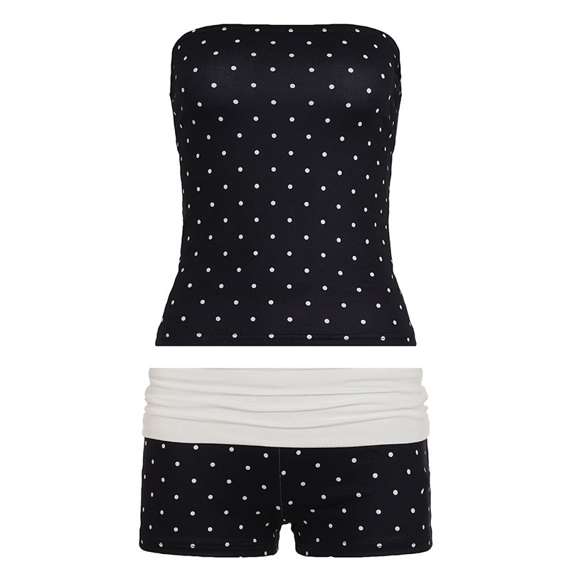 Damen Bikini-Set mit gepunktetem Design und elastischem Taillenausschnitt Drune