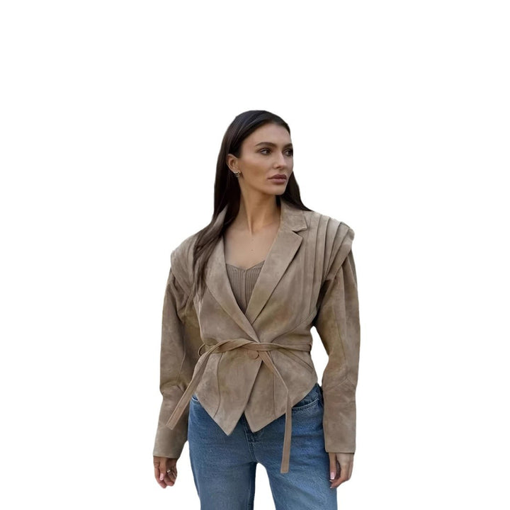 Damen schicke Wollblazerjacke mit Taillengürtel Drune