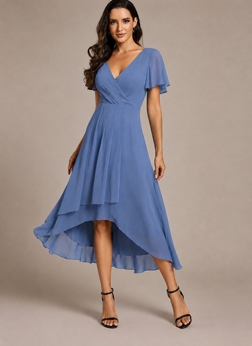 Damen Elegantes Wickelkleid mit asymmetrischem Saum Drune