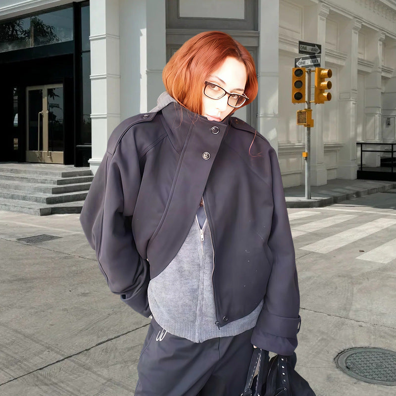 Damen Modische Oversized-Jacke mit hohem Kragen und innovativem Schnitt Drune