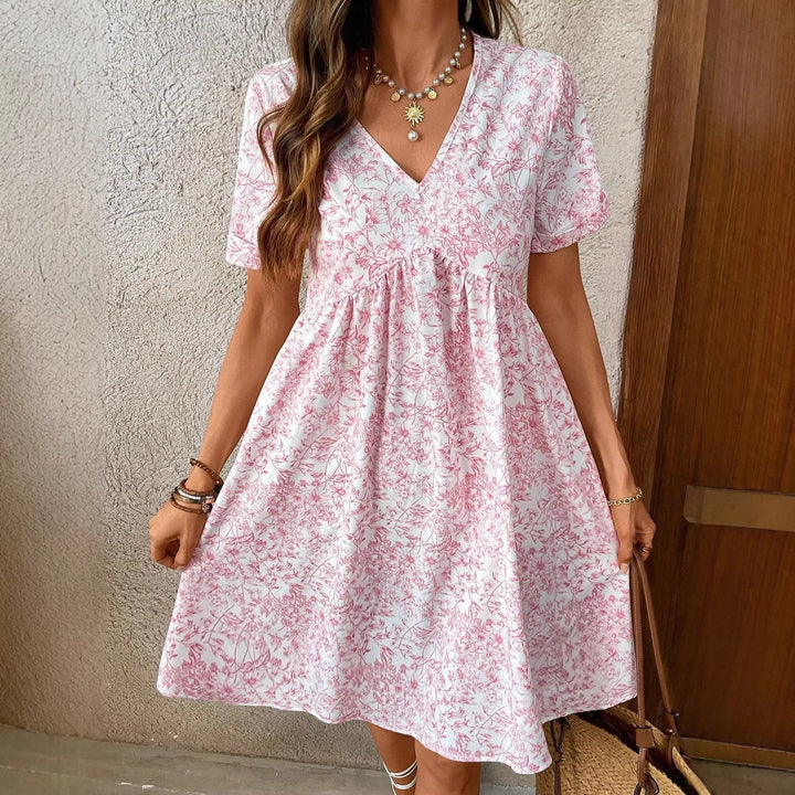 Damen Sommerliches Kleid mit floralem Muster und V-Ausschnitt Drune