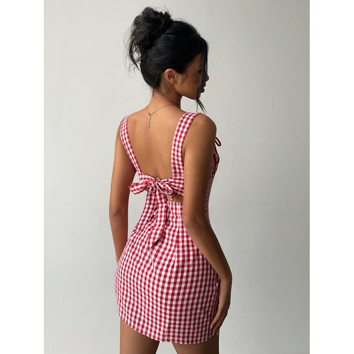 Damen Minikleid mit schickem V-Ausschnitt und dekorativem Rückenausschnitt Drune