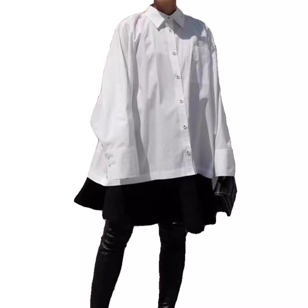 Damen Oversized-Hemdbluse mit klassischem Kragen und seitlicher Tasche Drune