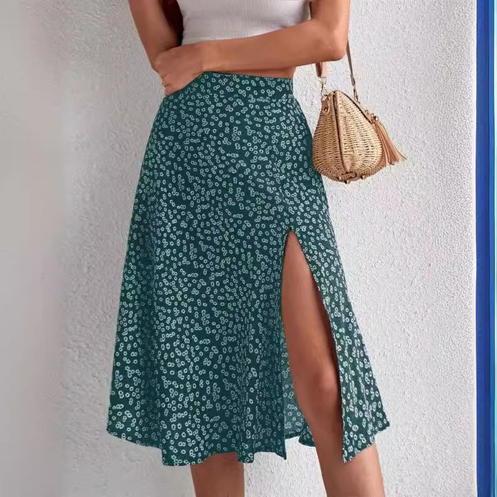 Damen Midi-Rock mit asymmetrischem Schlitz und floralem Muster Drune