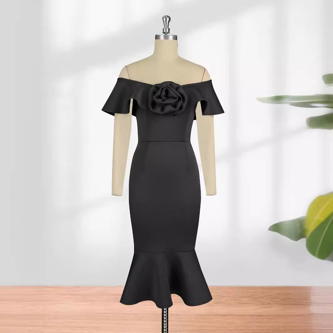 Damen figurbetontes Abendkleid mit Rüschendetails Drune