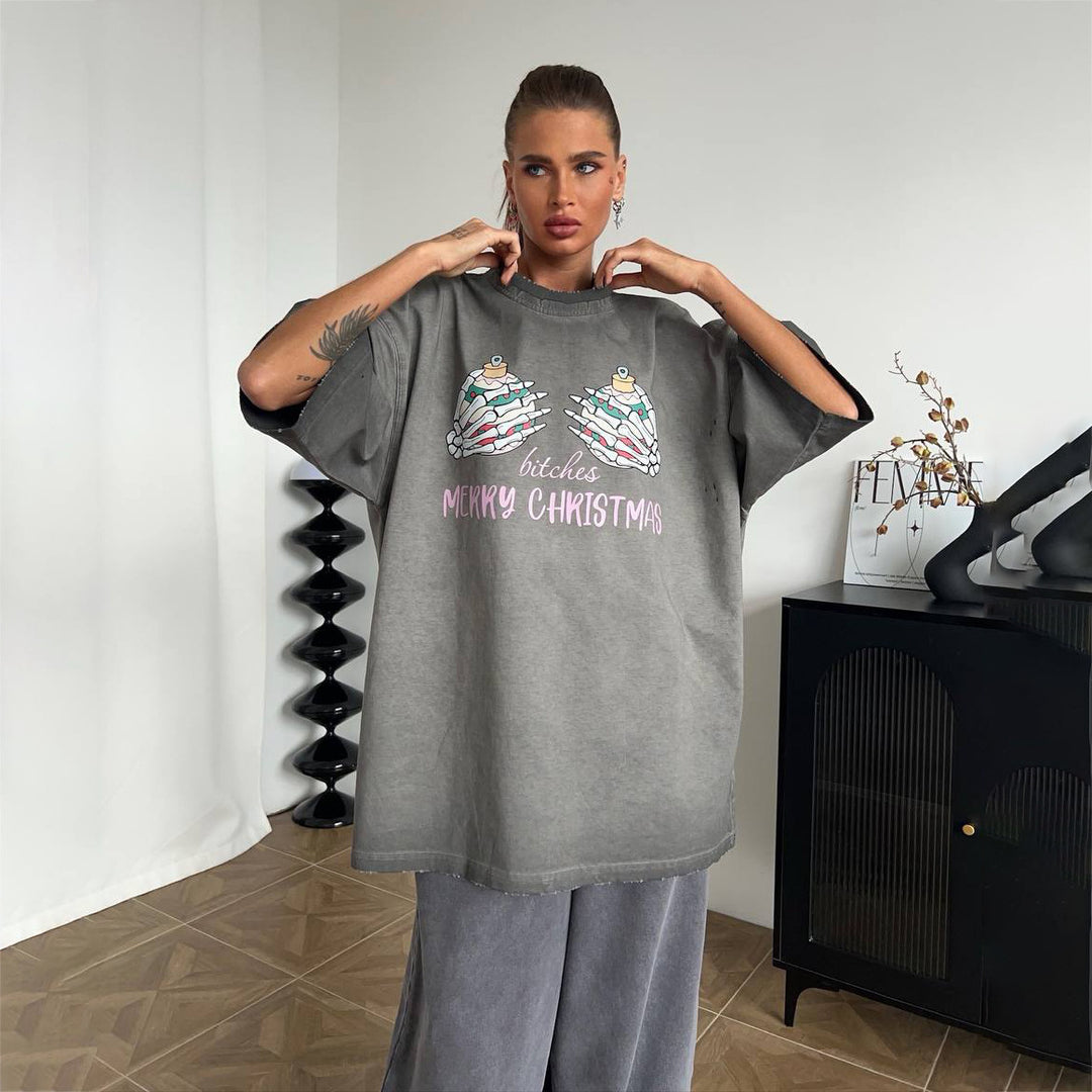 Damen Oversized Sweatshirt mit grafischem Weihnachtsmotiv Drune