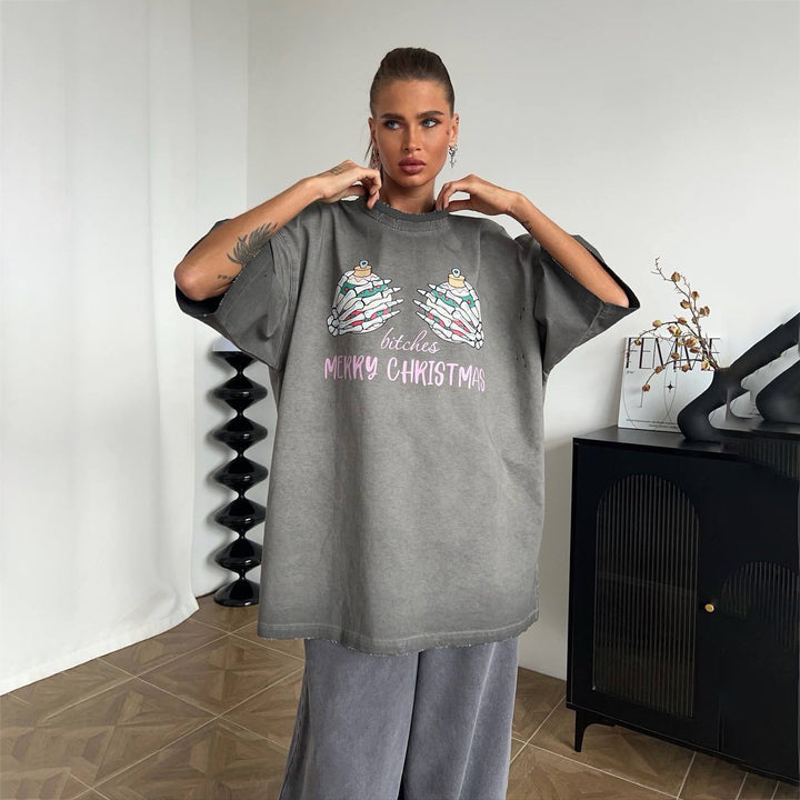Damen Oversized Sweatshirt mit grafischem Weihnachtsmotiv Drune