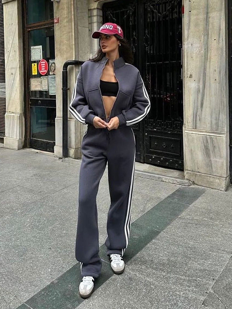 Damen sportliches Freizeit-Set mit gefütterter Jacke und elastischer Hose Drune