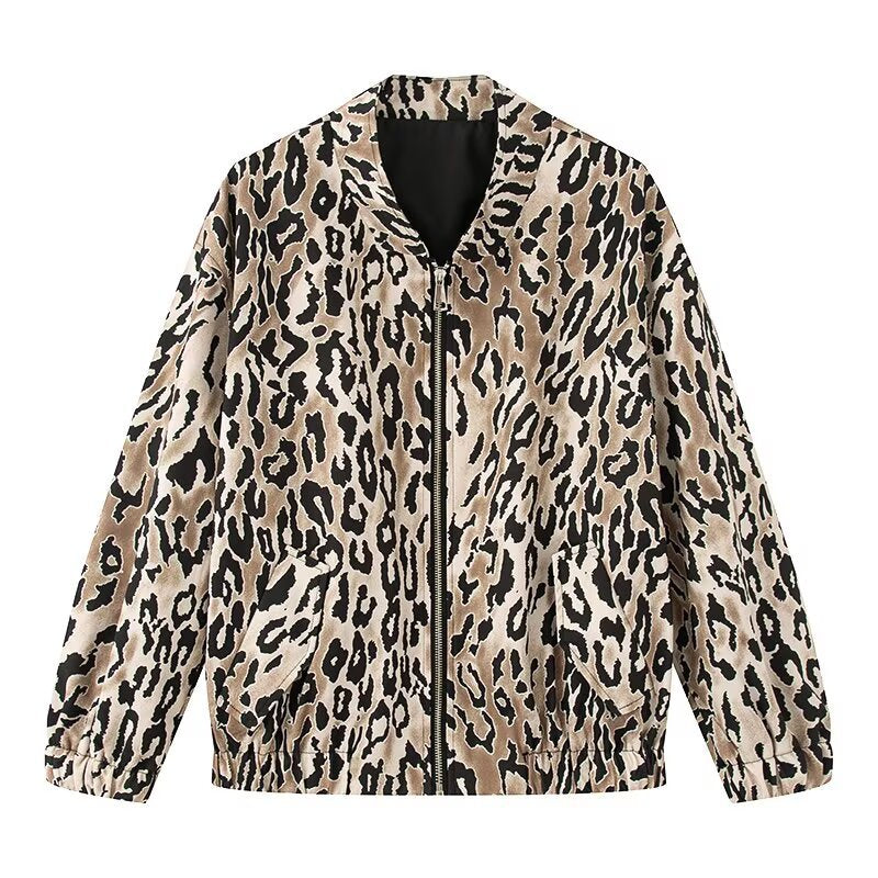 Damen modische Bomberjacke mit auffälligem Leopardenmuster Drune