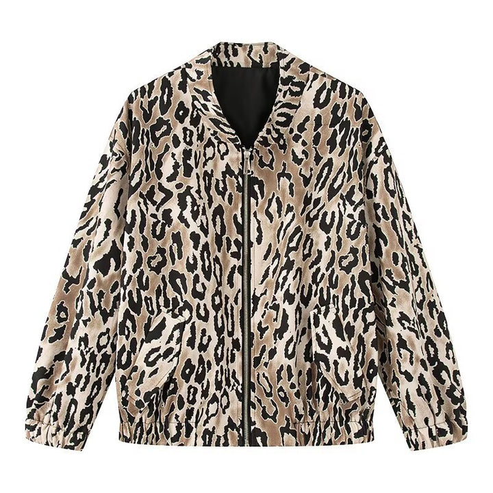 Damen modische Bomberjacke mit auffälligem Leopardenmuster Drune