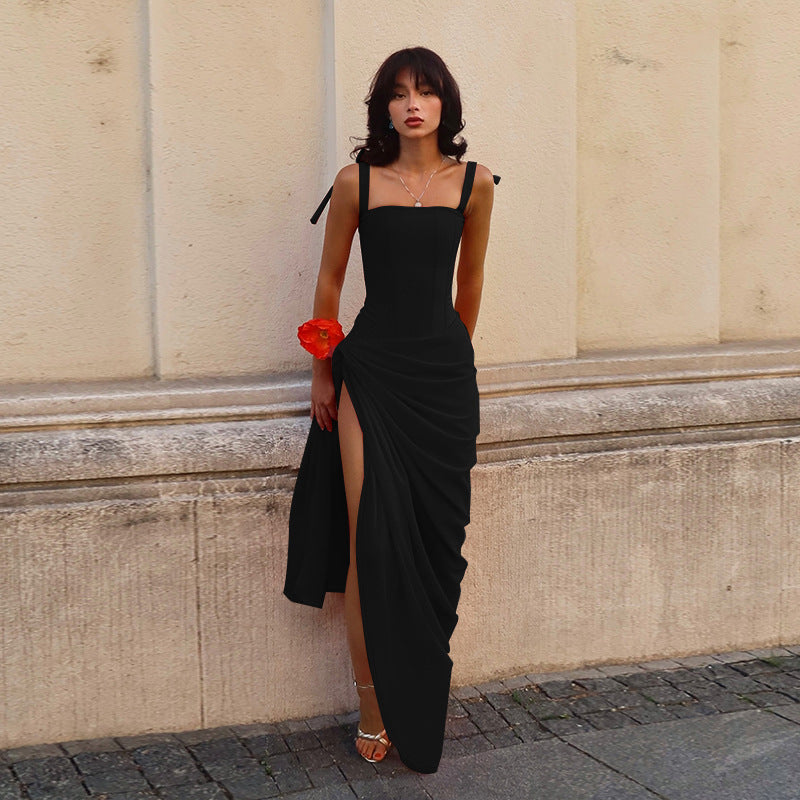 Damen Elegantes Maxikleid mit asymmetrischem Saum und verführerischem Schlitz Drune