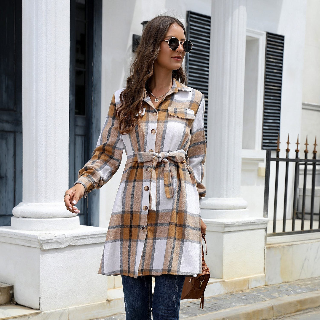 Drune | Hemdblusenkleid - Verstellbarer Taillengürtel - Weiche Flanellmischung - Lässiger Herbststil