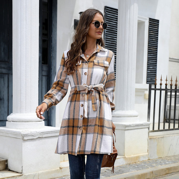 Drune | Hemdblusenkleid - Verstellbarer Taillengürtel - Weiche Flanellmischung - Lässiger Herbststil