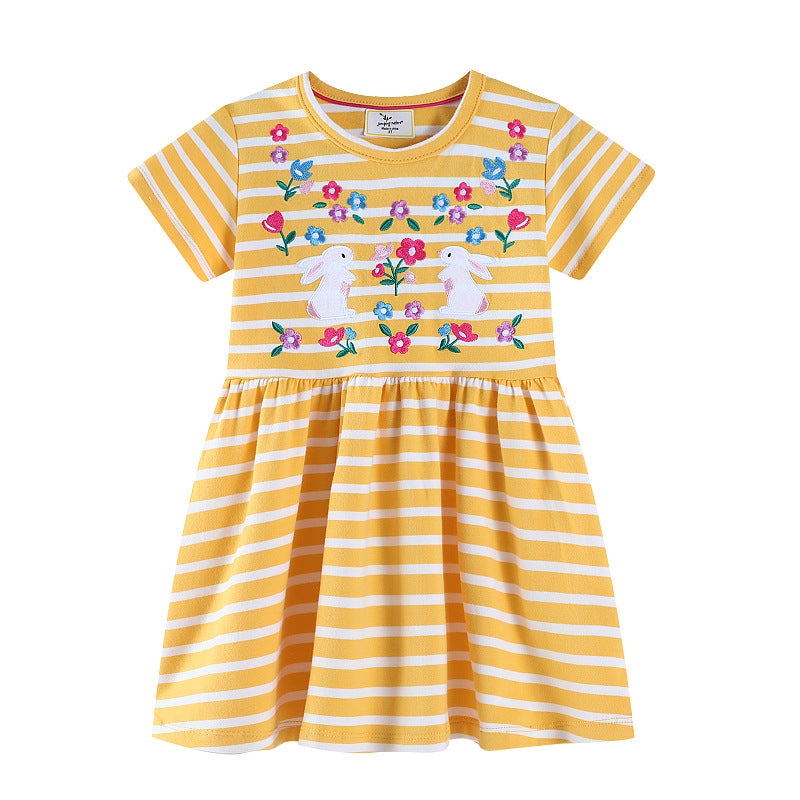 Mädchen Freizeitkleid mit gestreiftem Design und niedlichen Hasenapplikationen Drune