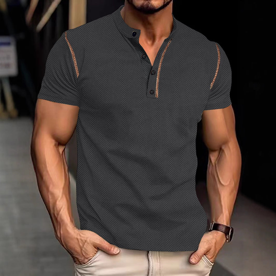 Herren nan tailliertes Struktur-Poloshirt mit Stehkragen und Zierpaspel Drune