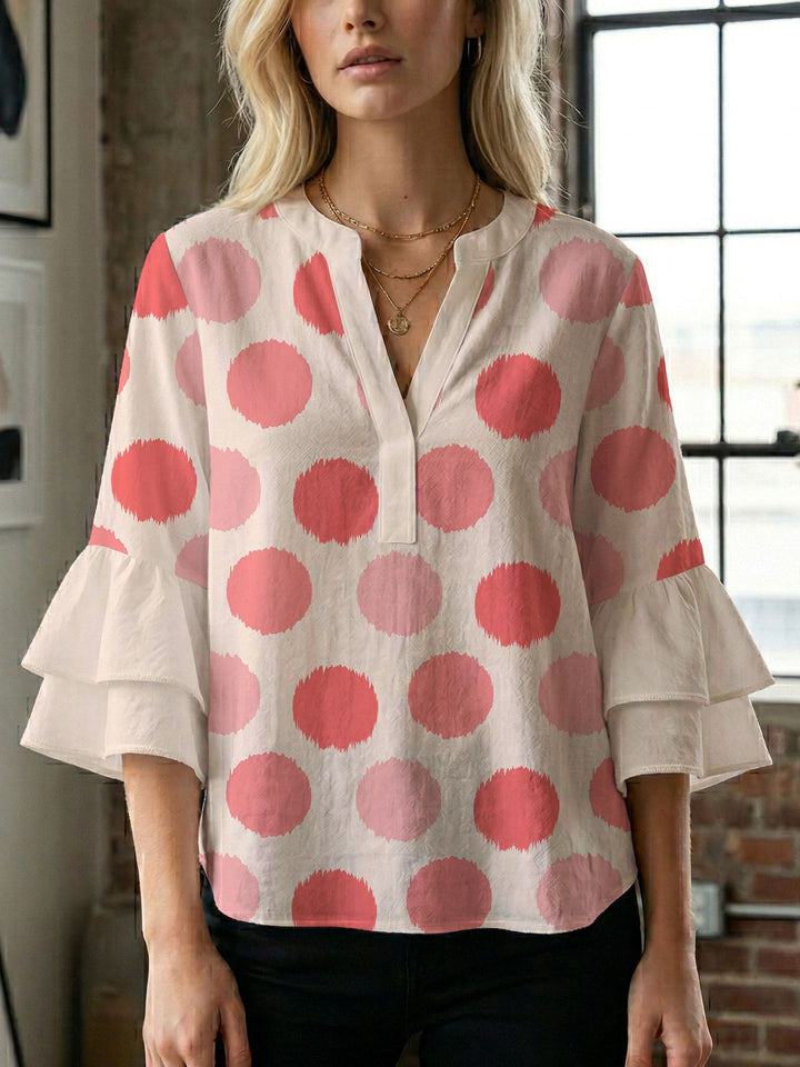 Damen Blusenshirt mit voluminösen Ärmeln und kreativem Druckdesign Drune