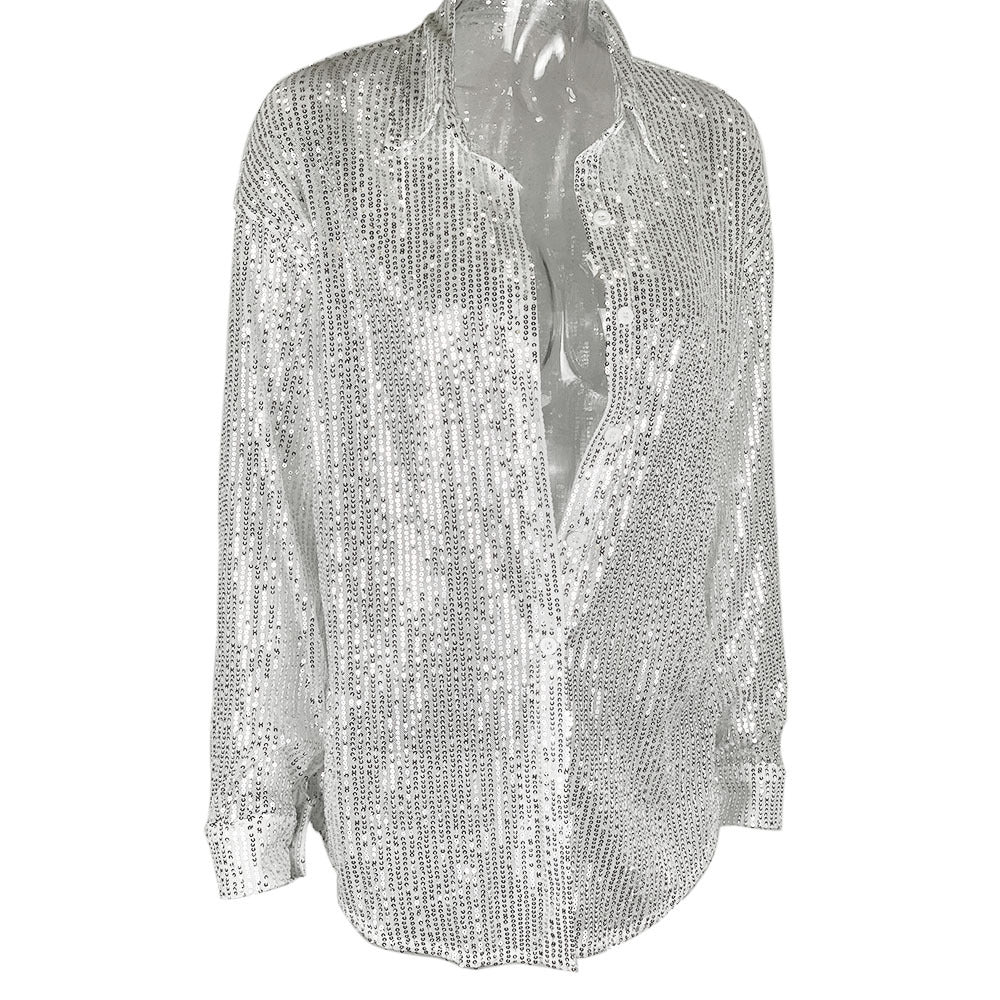 Damen Glänzende Bluse aus hochwertigem Sequin-Material Drune
