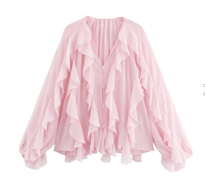 Damen Rüschenbluse mit weitem Schnitt und ballonartigen Ärmeln Drune