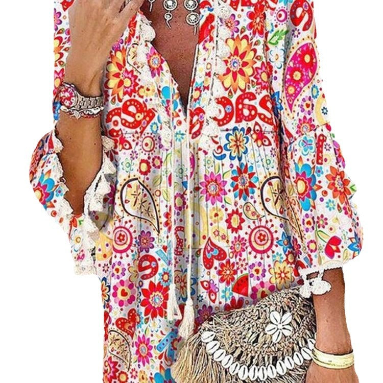 Damen Tunika-Kleid mit kreativem Print und Taschendetails Drune