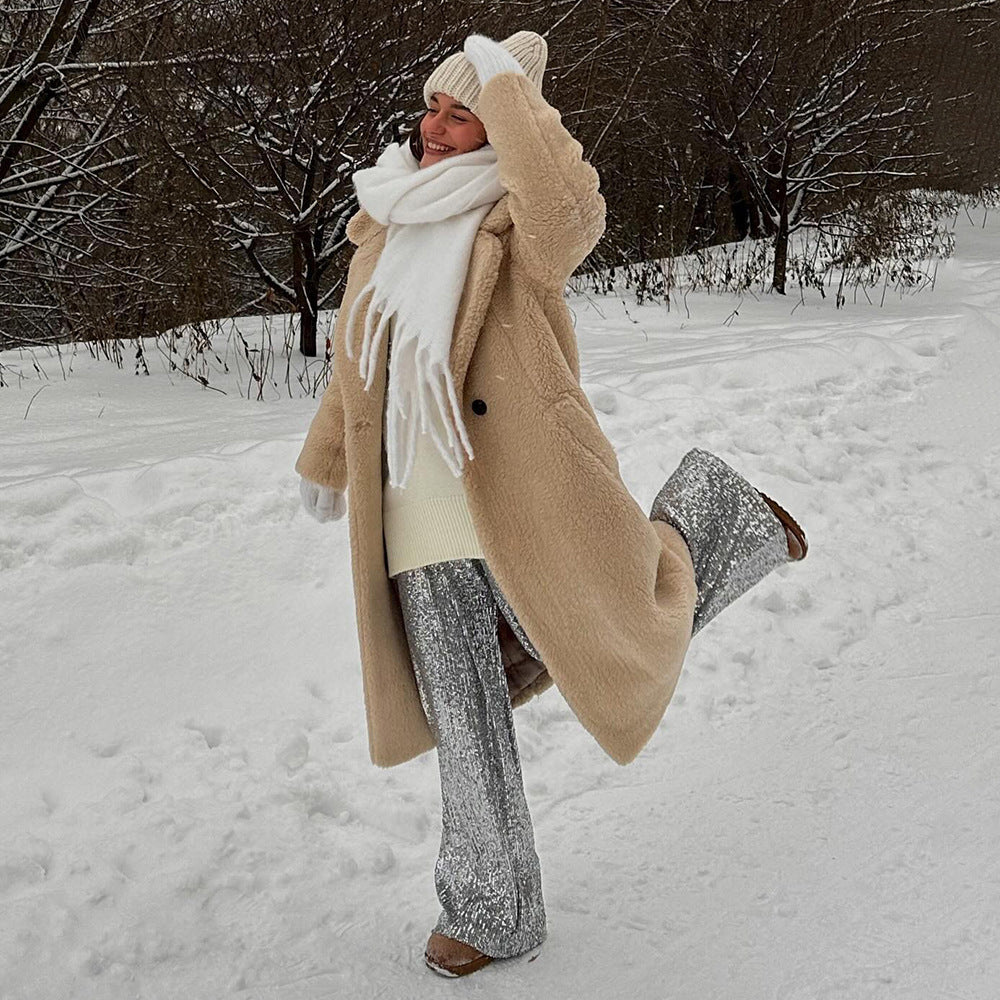Damen gemütlicher oversized Wintermantel mit weichem Teddyfell Drune