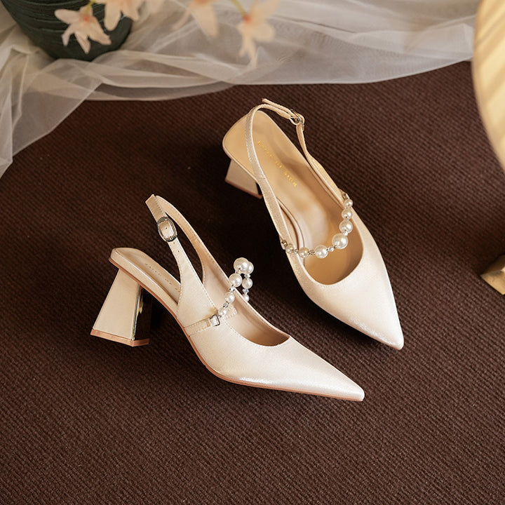 Damen Perl-verzierte Slingback Blockabsätze mit Spiegelakzent Drune