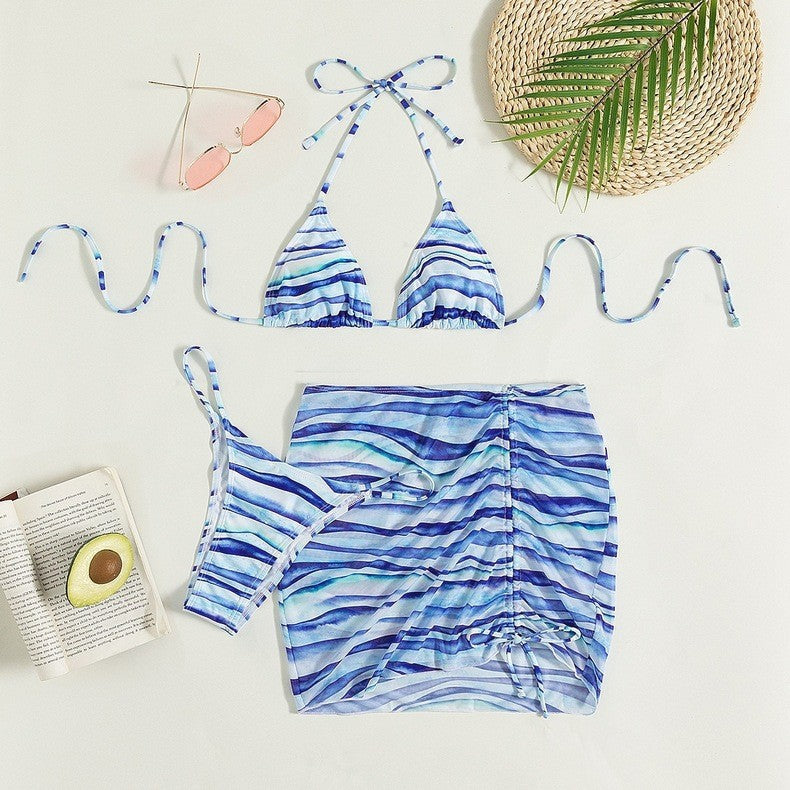 Damen Triangel-Bikini mit asymmetrischem Rüschenslip und modischem Wickeldesign Drune