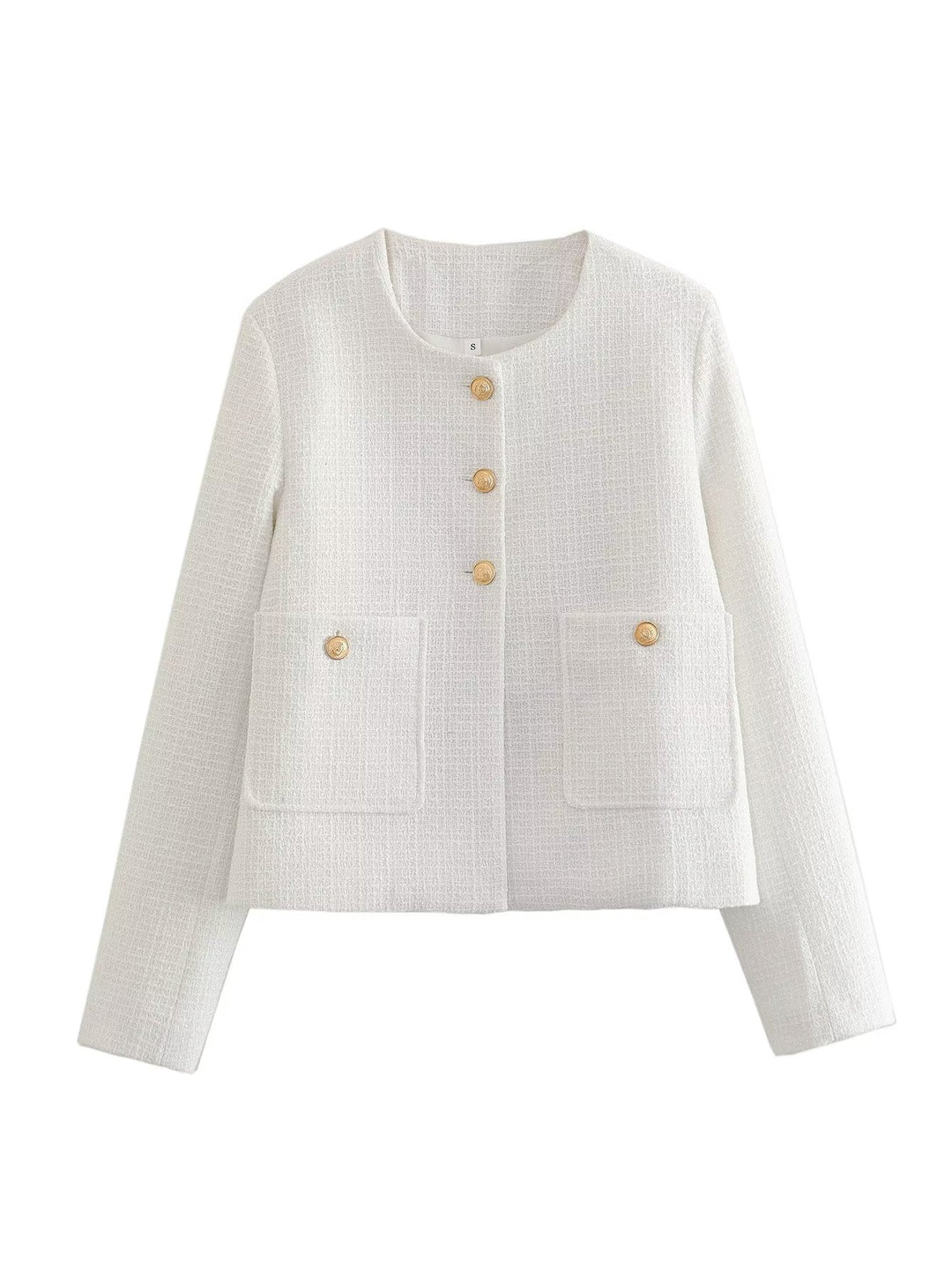 Damen Kurze Tweedjacke mit dekorativen Knöpfen Drune