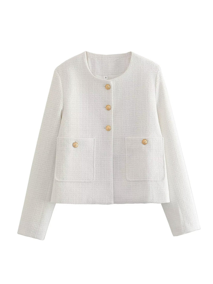 Damen Kurze Tweedjacke mit dekorativen Knöpfen Drune