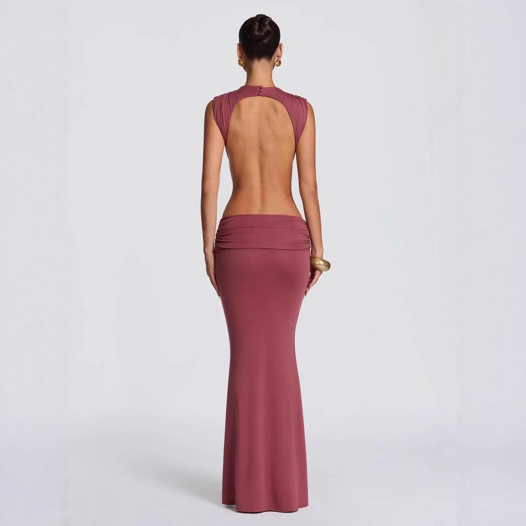 Damen Langes Maxi-Kleid mit raffinierten Cut-Outs und Raffung Drune