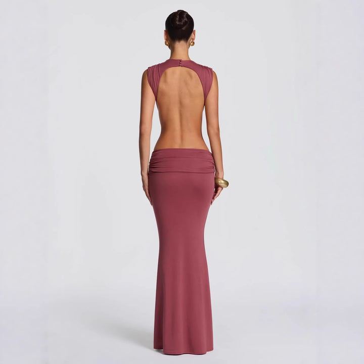 Damen Langes Maxi-Kleid mit raffinierten Cut-Outs und Raffung Drune