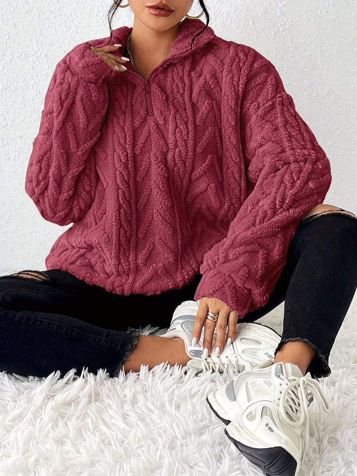 Damen Fleece Pullover mit hohem Kragen und strukturiertem Design Drune