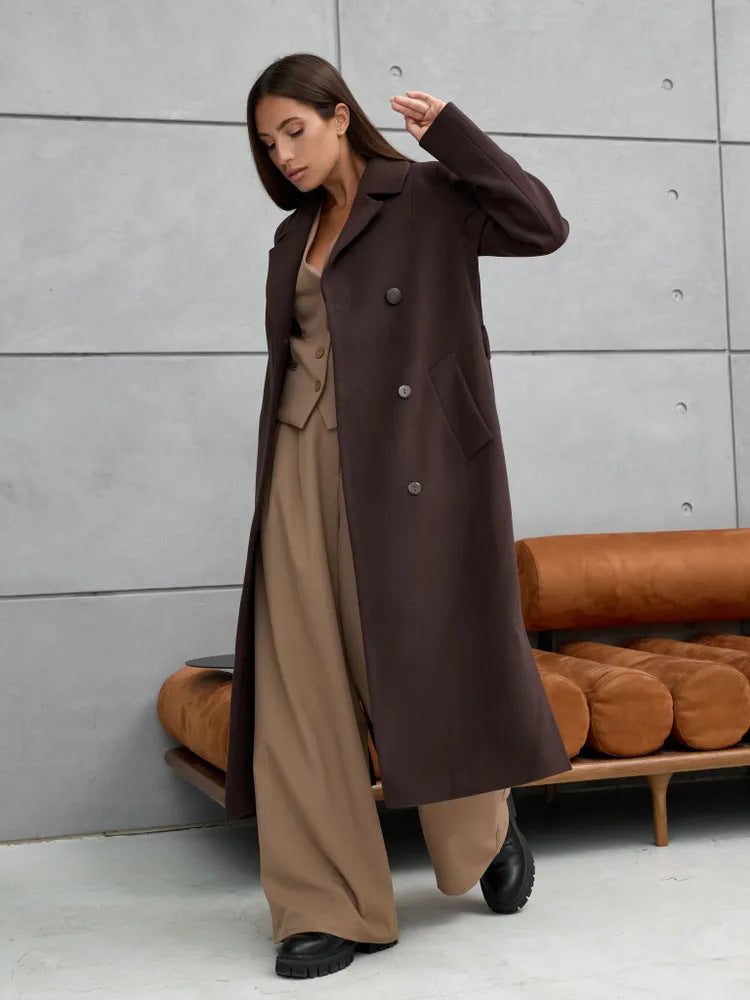 Damen Eleganter Wollmantel im doppelreihigen Design Drune