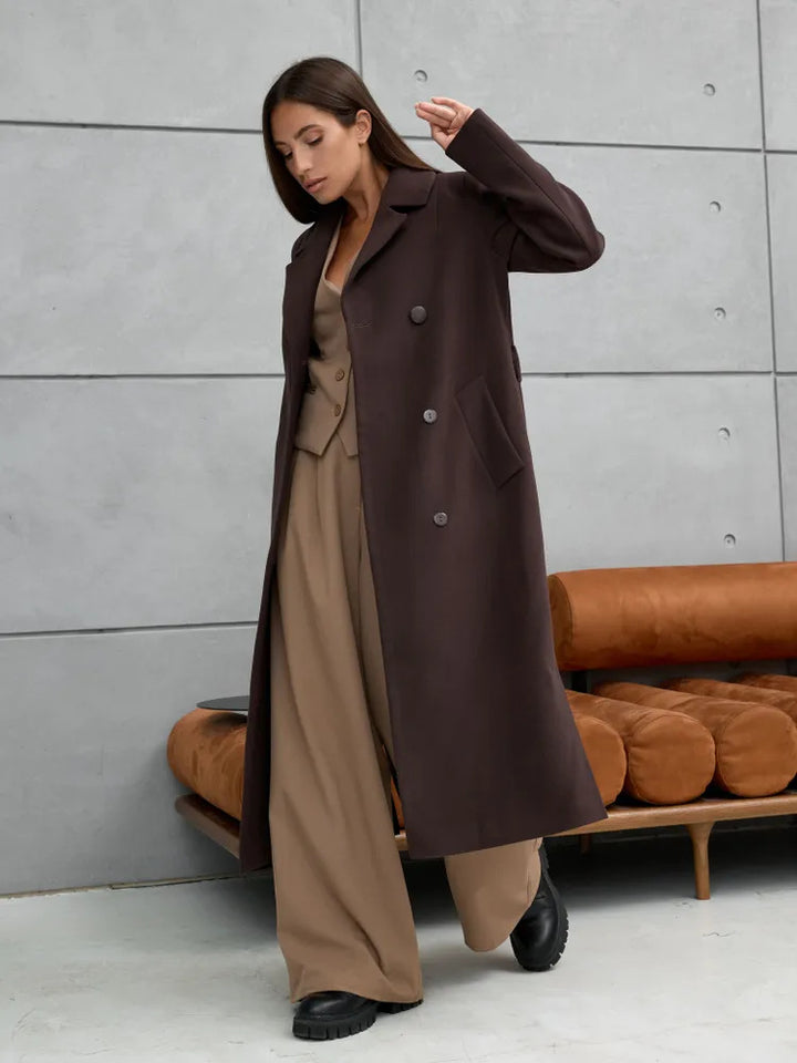 Damen Eleganter Wollmantel im doppelreihigen Design Drune