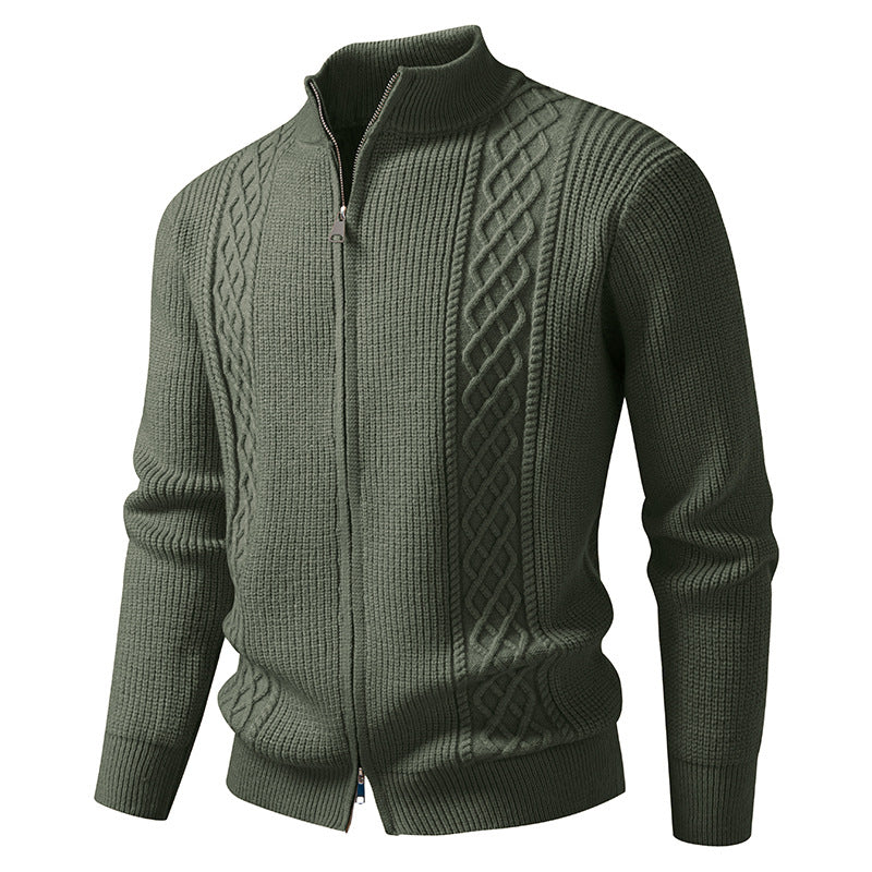 Herren nan Zip-Strickjacke mit dekorativem Zopfmuster, Stehkragen und elastischen Bündchen Drune