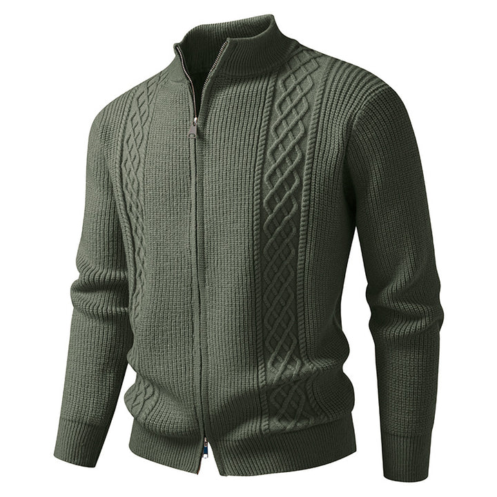 Herren nan Zip-Strickjacke mit dekorativem Zopfmuster, Stehkragen und elastischen Bündchen Drune