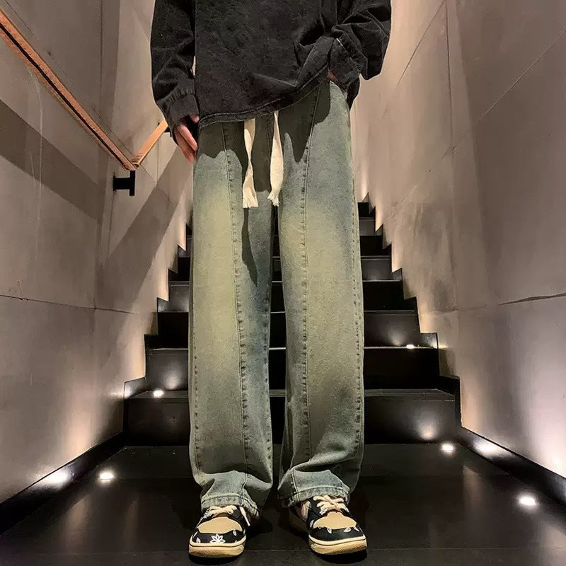 Herren weite Denim-Hose im urbanen Stil mit lässigem Schnitt und bequemem Gummizug Drune