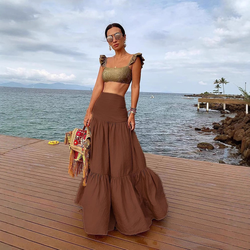 Damen Crop-Top und Rock Set mit Rüschen und floralem Muster Drune