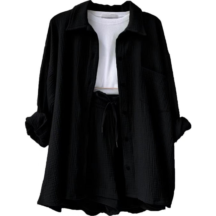 Damen lässiges Sommer-Outfit mit moderner Knopfleiste und elastischem Bund Drune