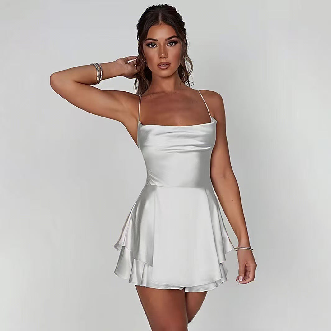 Damen Charmantes Minikleid mit Schichten und Spaghettiträgern Drune