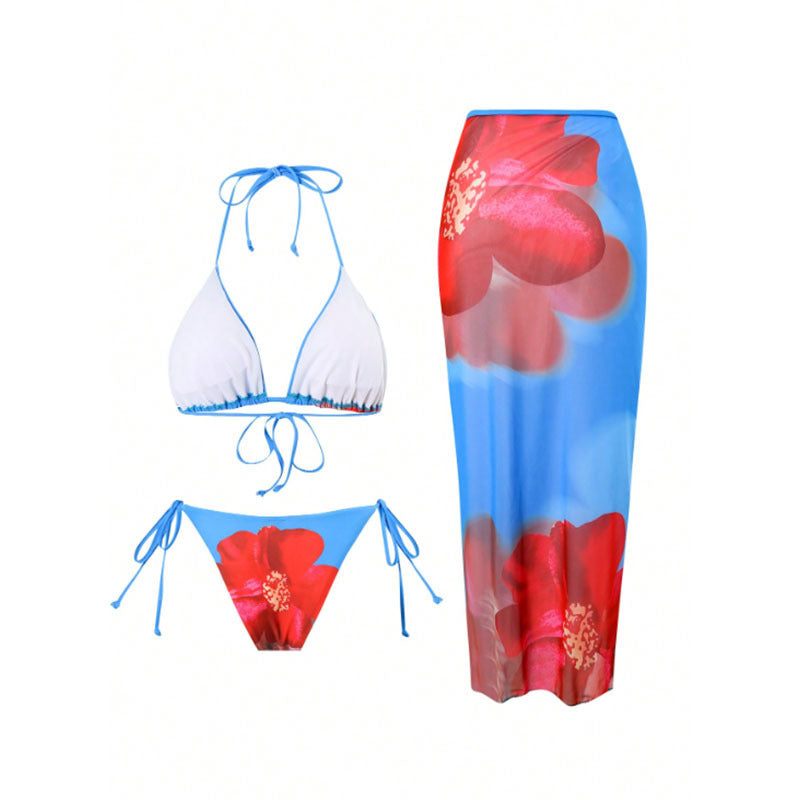 Damen Strandbikini-Set mit floralem Wickelrock Drune