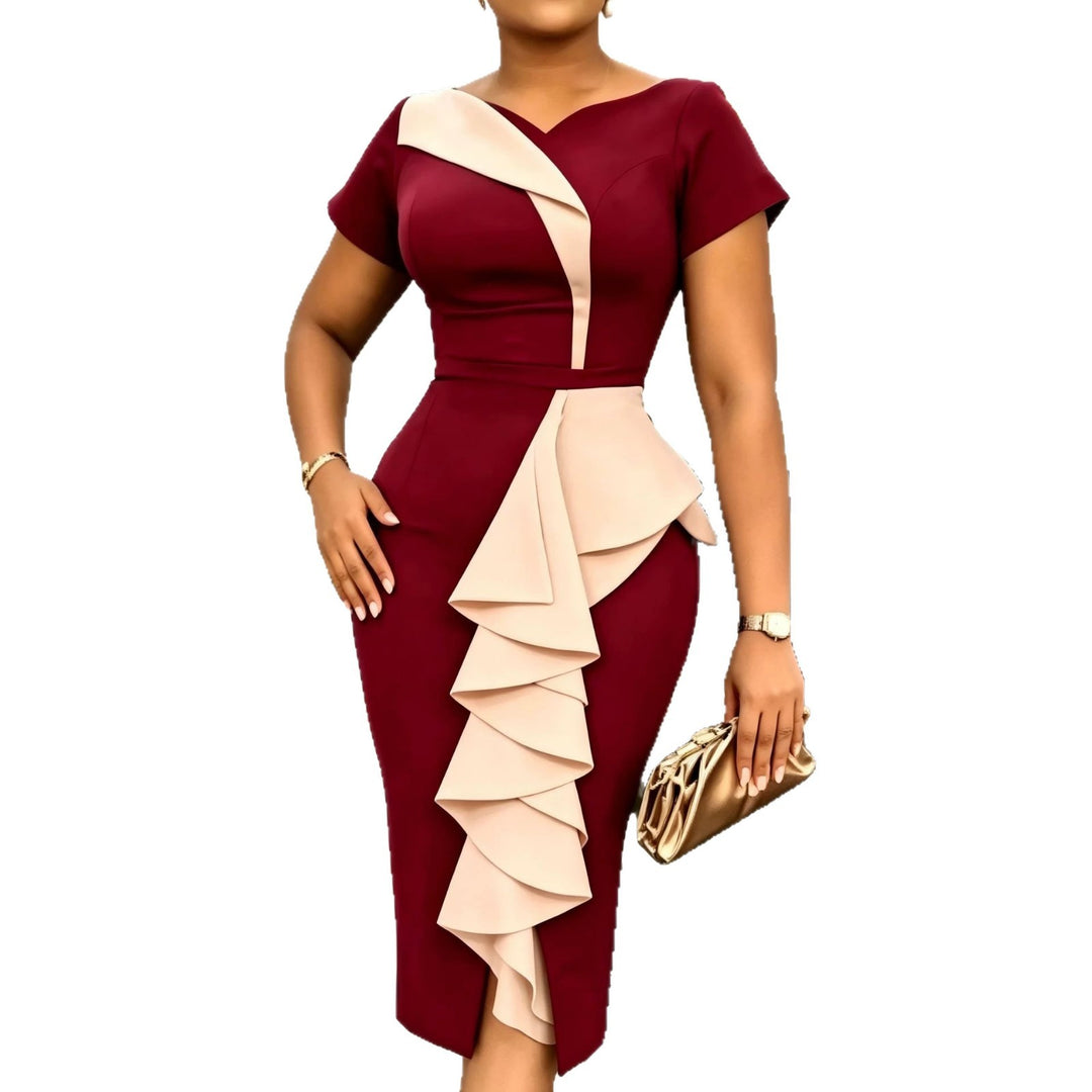 Damen Elegantes Cocktailkleid mit asymmetrischem Rüschenakzent Drune
