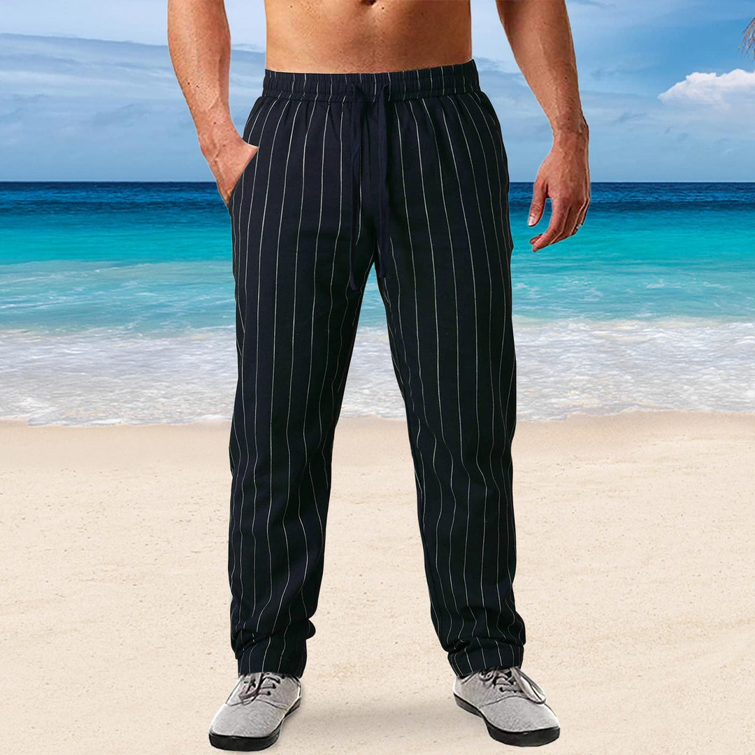 Herren lässige Streifen-Hosen aus Baumwollmix mit elastischem Bund und praktischen Eingrifftaschen Drune