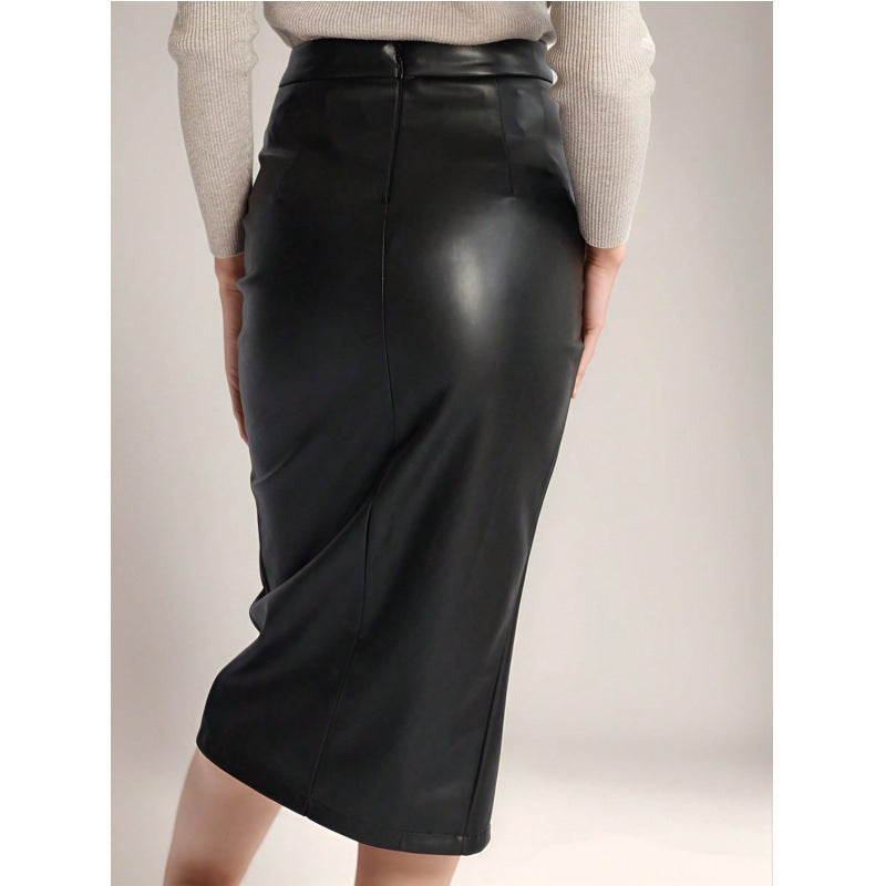 Damen Eleganter Wickelrock aus hochwertigem Kunstleder mit Schlitz Drune