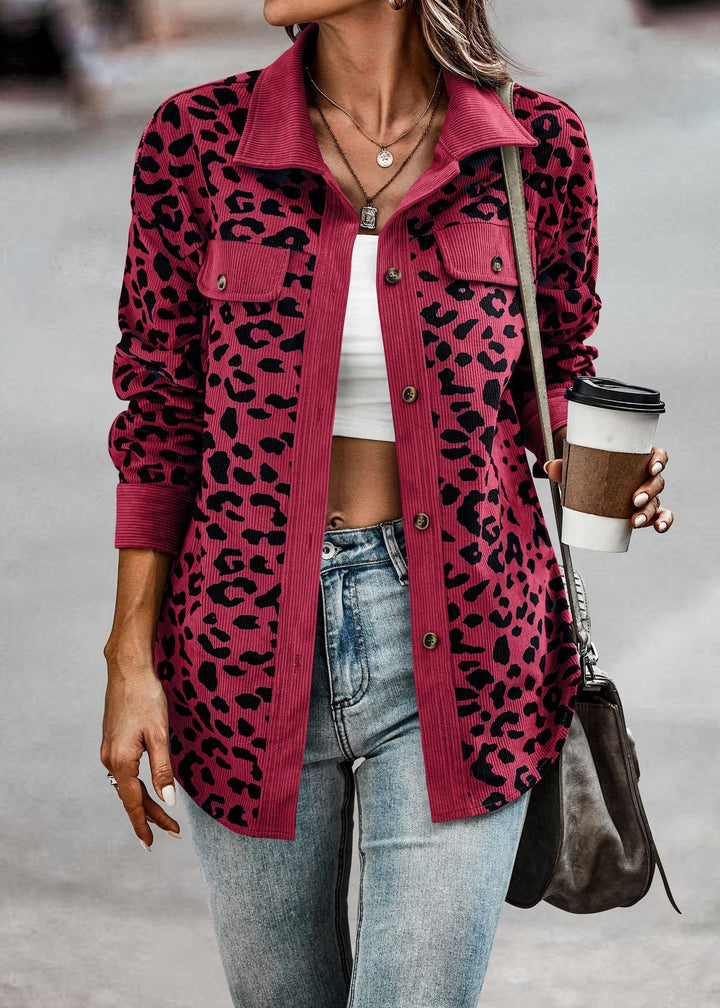 Damen Lässige Leoprint-Overshirtjacke mit durchgehender Knopfleiste und Taschen Drune