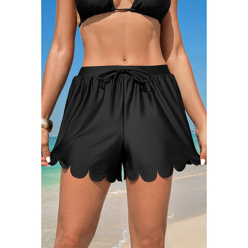 Damen Badeshorts mit dekorativem Wellenrand und verstellbarem Bund Drune
