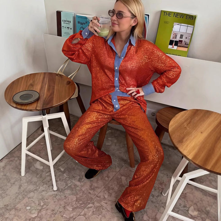 Damen Glamouröses Lounge-Set mit Pailletten Drune