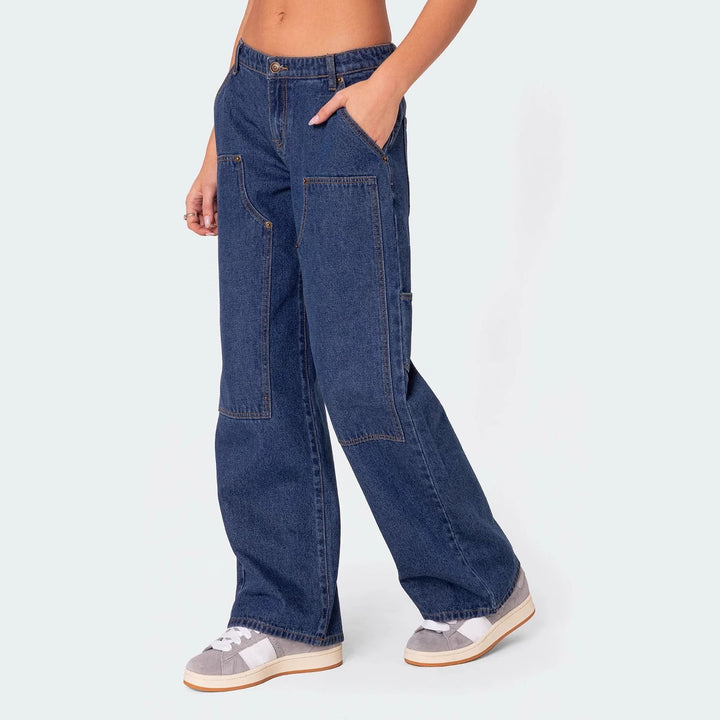 Damen weite Jeans mit praktischen Taschen Drune