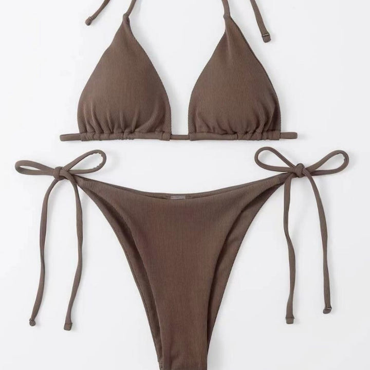 Damen Triangel-Bikini-Set mit verstellbaren Bindebändern und ribbed Design Drune